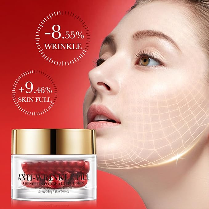 Anti-Wrinkle Pills 0.5ml*30 Capsules, Facial Serum Capsule, Anti-Wrinkle Essential Oil, Anti-Wrinkle Firming and Lifting Facial Serum Capsules, Birthday Gifts for Wives, Mothers, Women