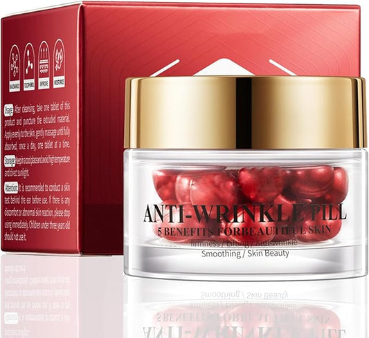 Anti-Wrinkle Pills 0.5ml*30 Capsules, Facial Serum Capsule, Anti-Wrinkle Essential Oil, Anti-Wrinkle Firming and Lifting Facial Serum Capsules, Birthday Gifts for Wives, Mothers, Women